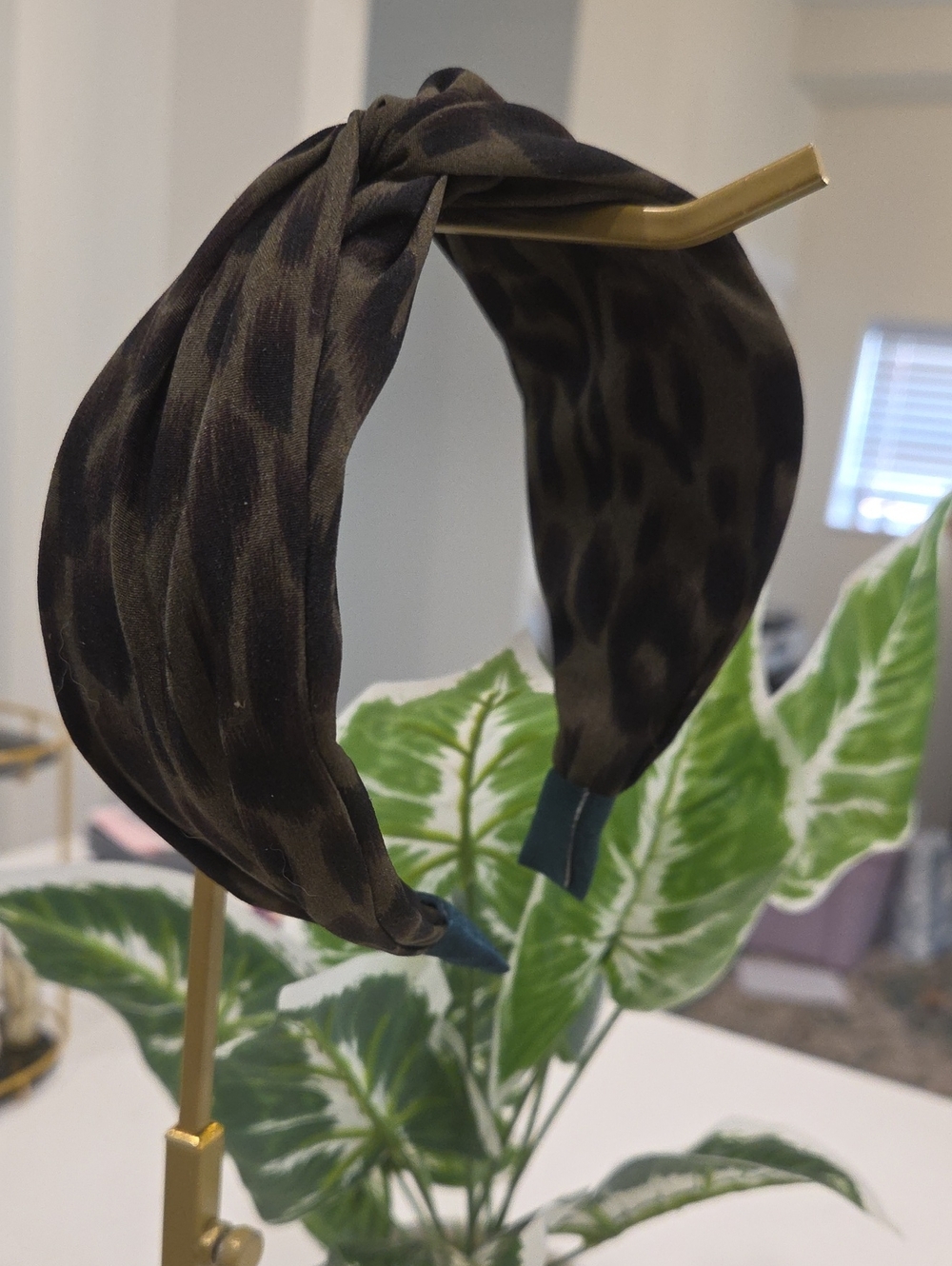Leopard Print Knotted Headband in Dark Brown and Black